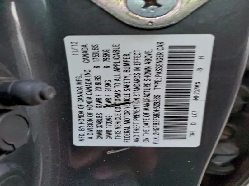2013 HONDA CIVIC LX  