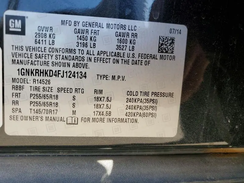 2015 CHEVROLET TRAVERSE LT  