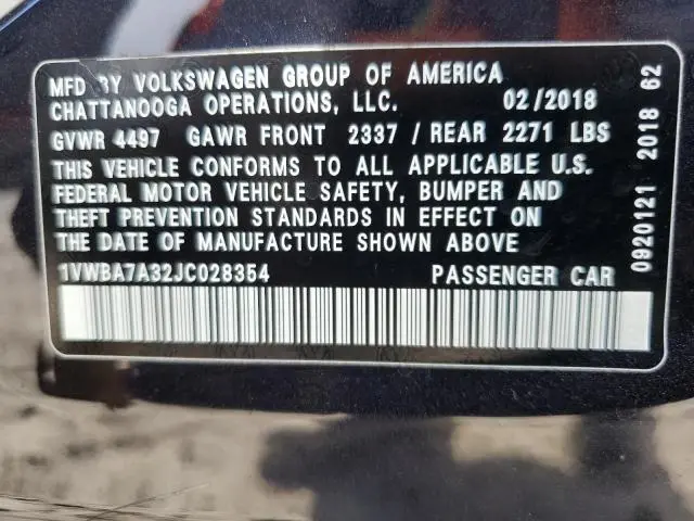 2018 VOLKSWAGEN PASSAT SE  