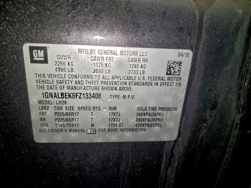 2015 CHEVROLET EQUINOX LT  