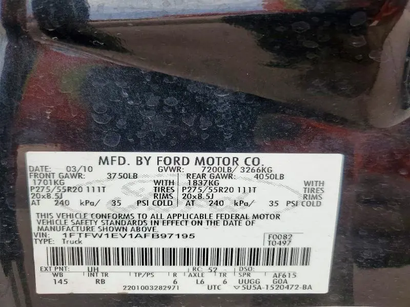 2010 FORD F150 SUPERCREW  