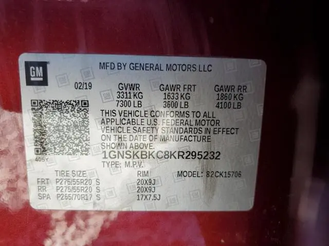 2019 CHEVROLET TAHOE K1500 LT  