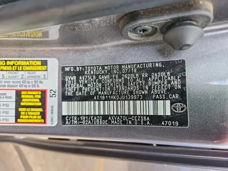 2018 TOYOTA CAMRY SE  