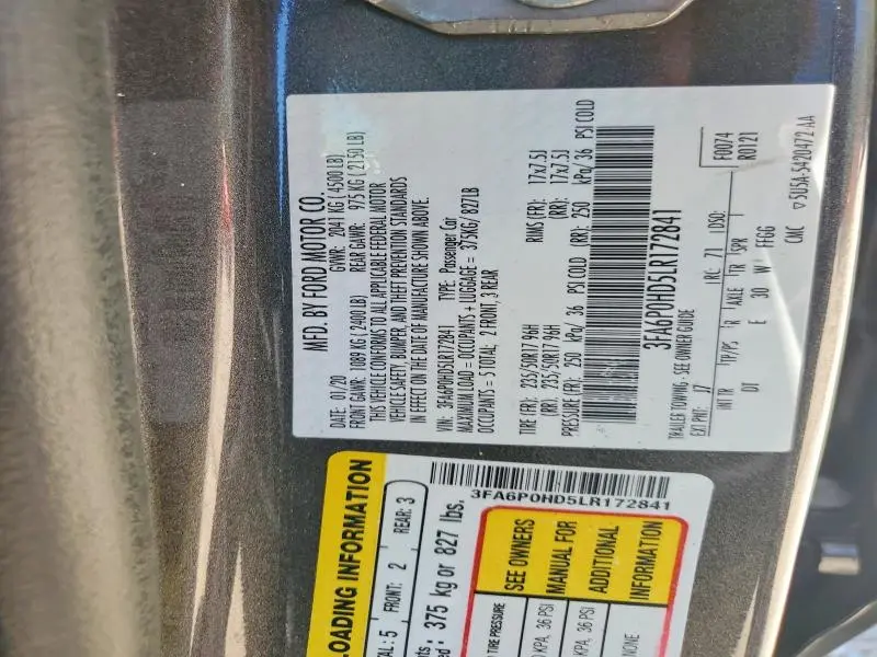2020 FORD FUSION SE  