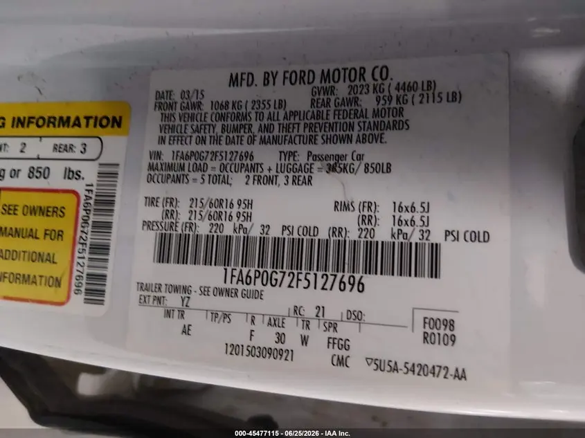 2015 FORD FUSION S