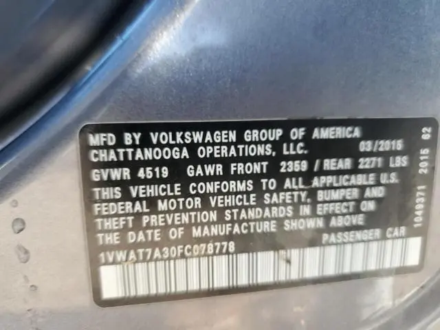 2015 VOLKSWAGEN PASSAT S  