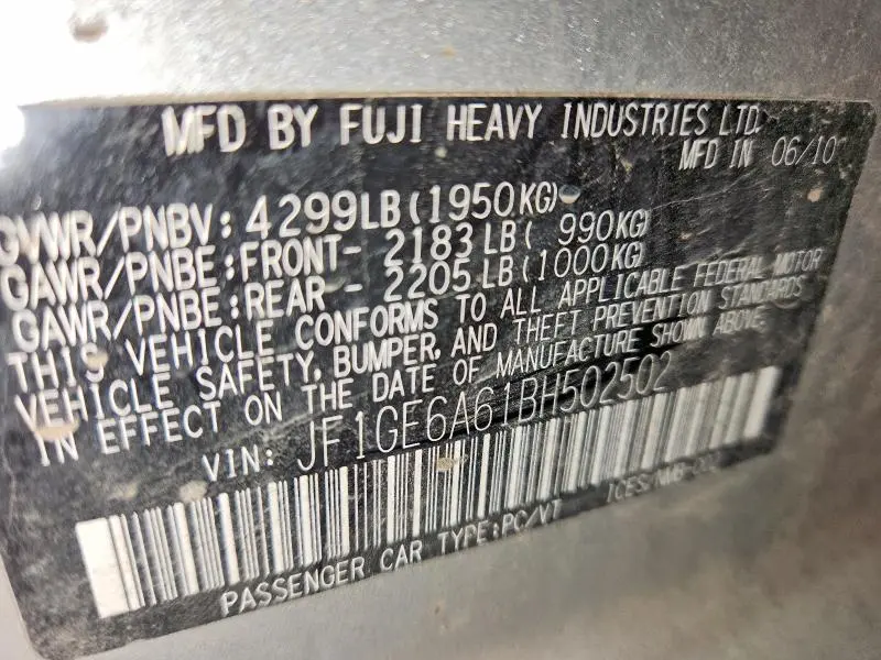 2011 SUBARU IMPREZA 2.5I  