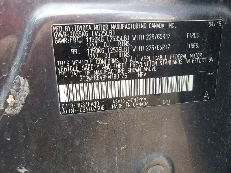 2015 TOYOTA RAV4 XLE  