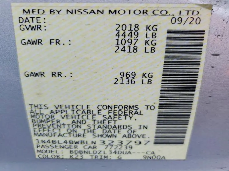 2020 NISSAN ALTIMA 2.5 S  