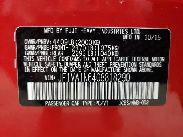 2016 SUBARU WRX LIMITED