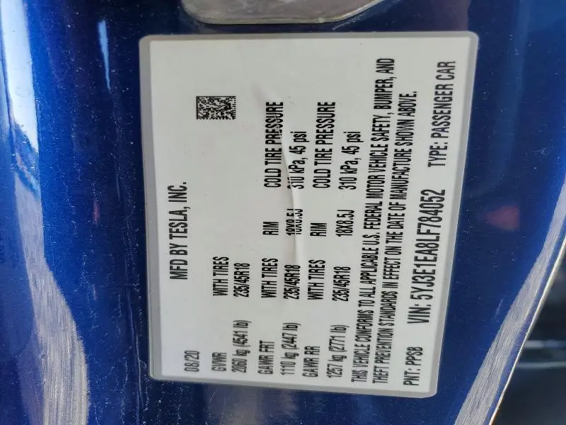 2020 TESLA MODEL 3   