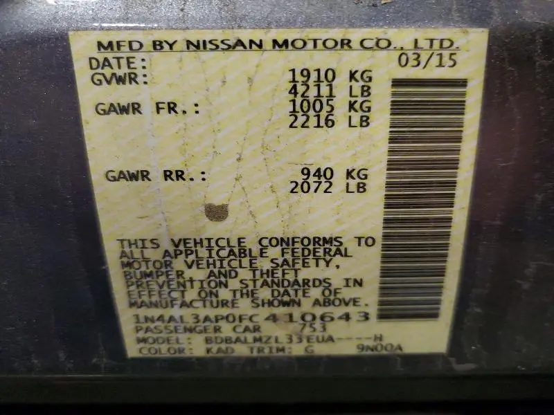 2015 NISSAN ALTIMA 2.5 SV  