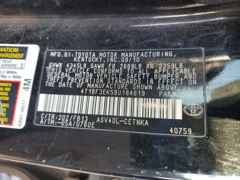 2011 TOYOTA CAMRY BASE  