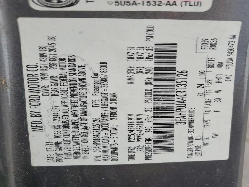 2012 FORD FUSION SEL  