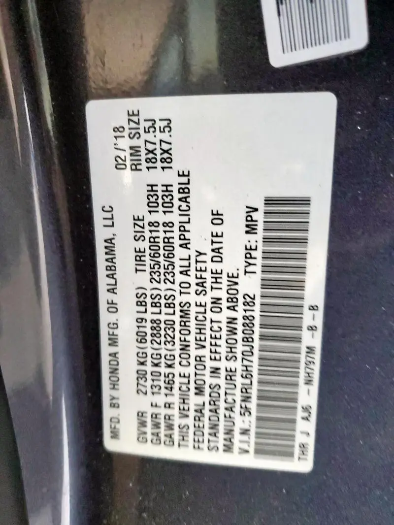 2018 HONDA ODYSSEY EXL  