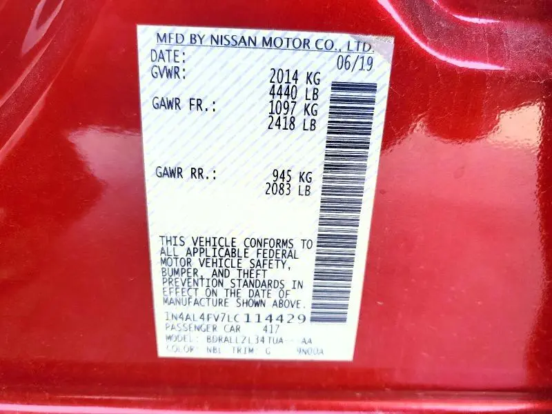 2020 NISSAN ALTIMA 2.0 PLATINUM  