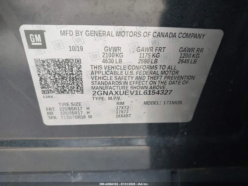 2020 CHEVROLET EQUINOX AWD LT 1.5L TURBO