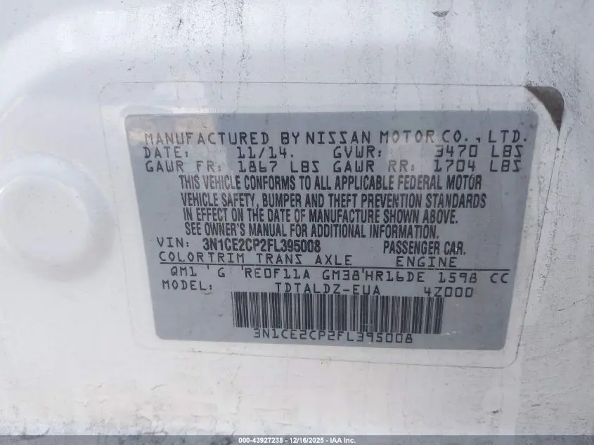 2015 NISSAN VERSA NOTE  