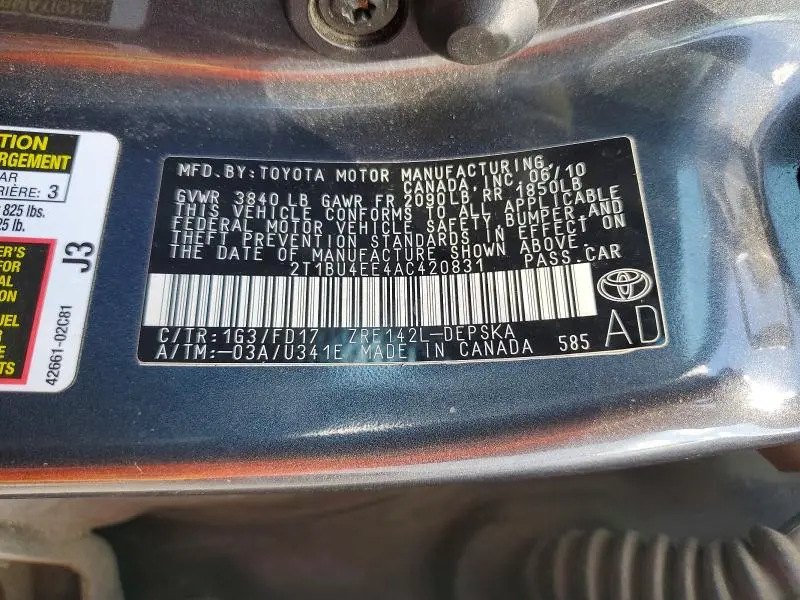 2010 TOYOTA COROLLA S  