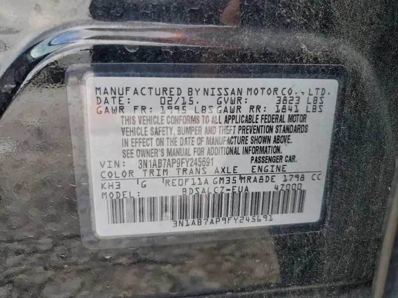 2015 NISSAN SENTRA S  