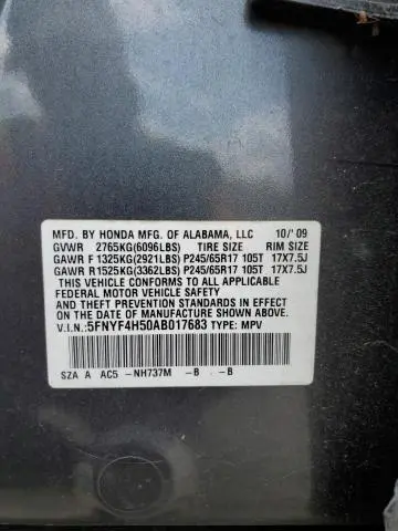 2010 HONDA PILOT EXL  