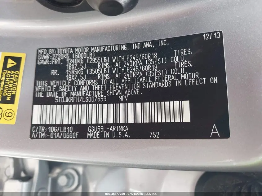 2014 TOYOTA HIGHLANDER XLE V6