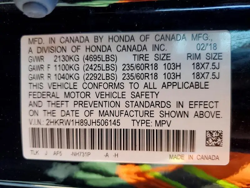 2018 HONDA CR-V EXL  