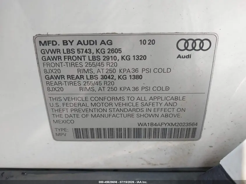 2021 AUDI SQ5 PREMIUM PLUS TFSI QUATTRO TIPTRONIC
