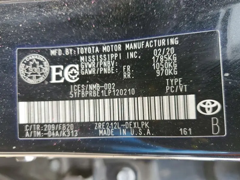 2020 TOYOTA COROLLA LE  