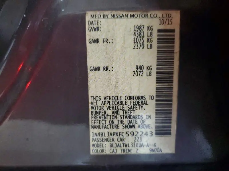 2015 NISSAN ALTIMA 3.5 S  