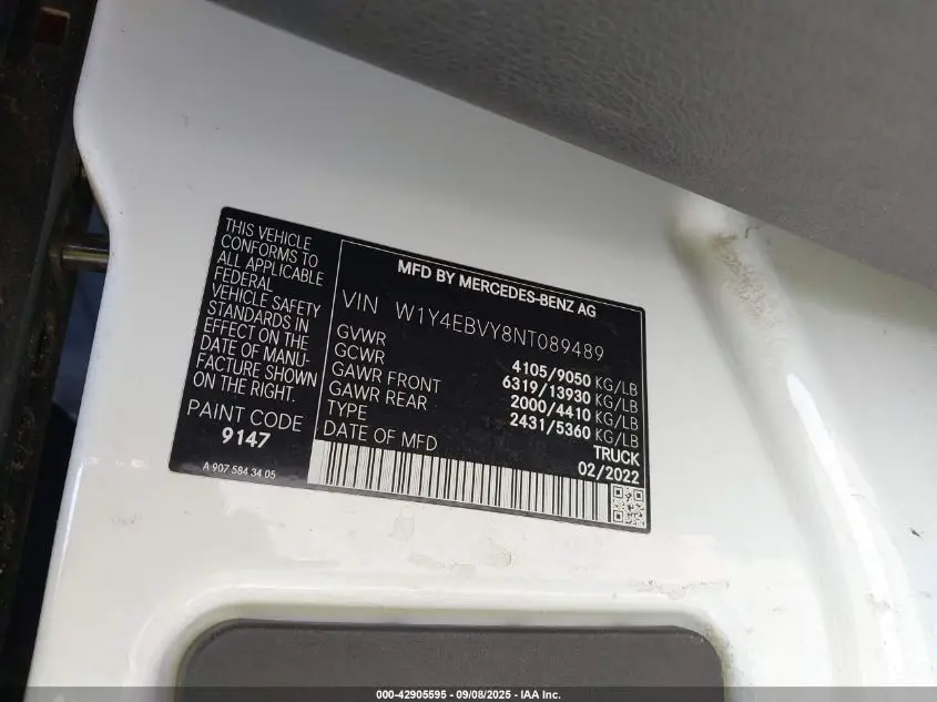 2022 MERCEDES-BENZ SPRINTER 2500 STANDARD ROOF V6