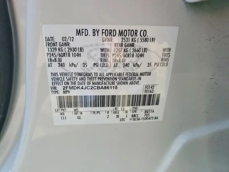 2012 FORD EDGE SEL  