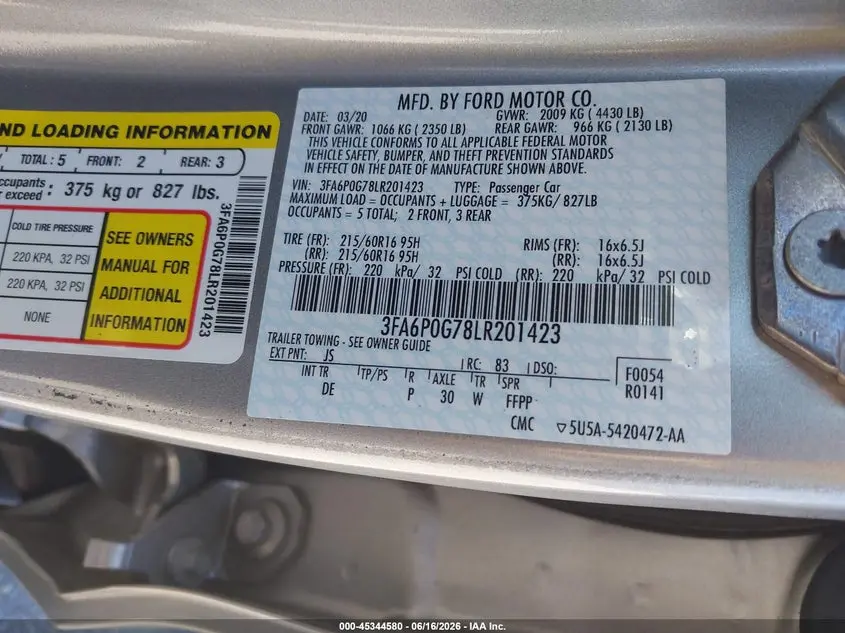 2020 FORD FUSION S