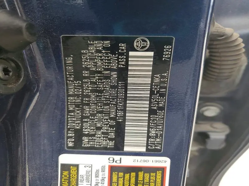 2015 TOYOTA CAMRY LE  