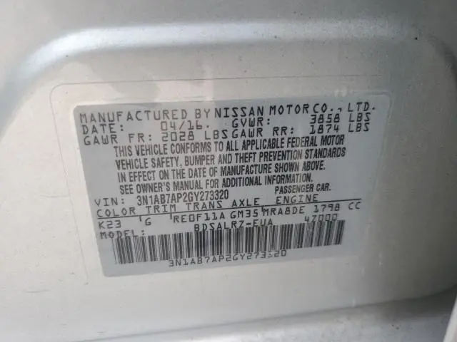 2016 NISSAN SENTRA S  