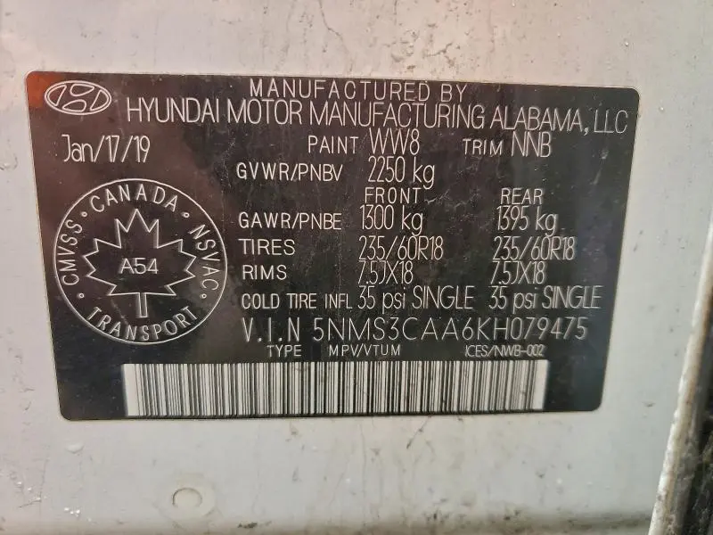 2019 HYUNDAI SANTA FE SEL  