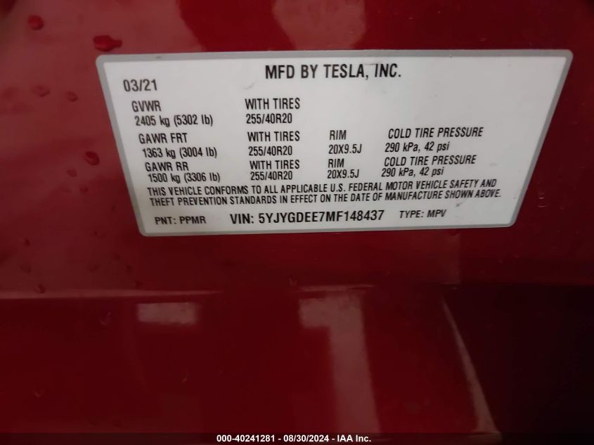 2021 TESLA MODEL Y LONG RANGE DUAL MOTOR ALL-WHEEL DRIVE