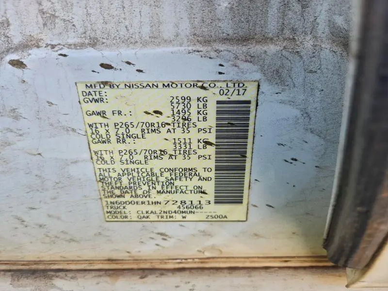 2017 NISSAN FRONTIER S  