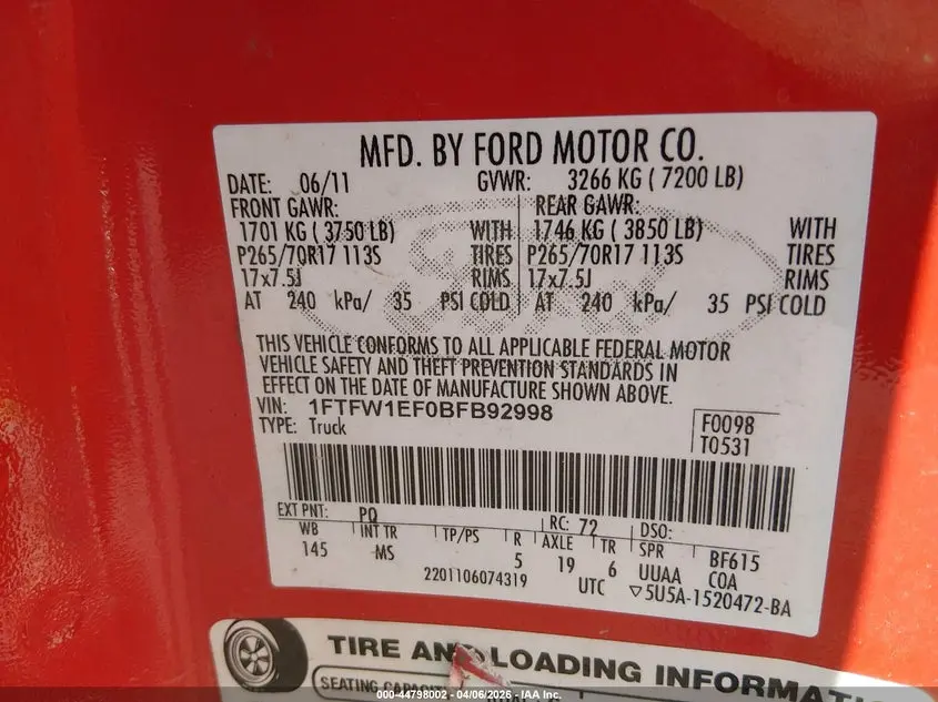 2011 FORD F-150 XLT