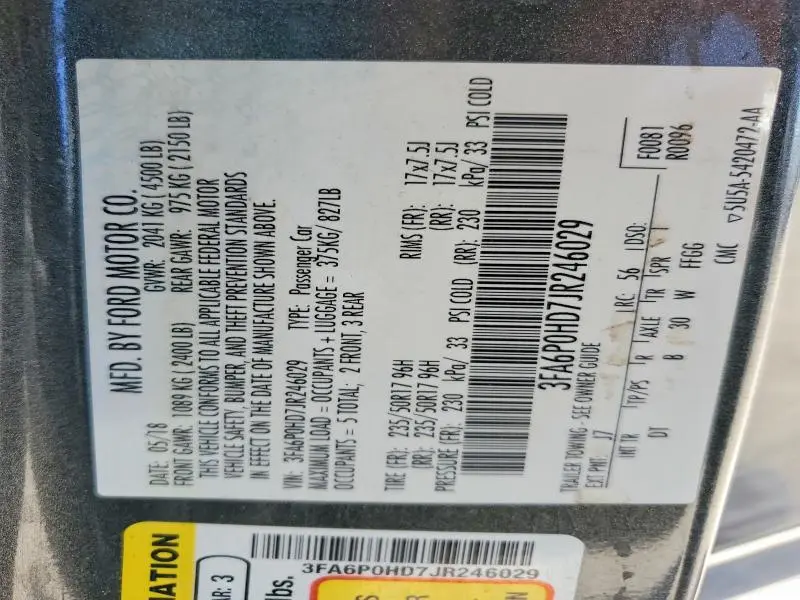 2018 FORD FUSION SE  