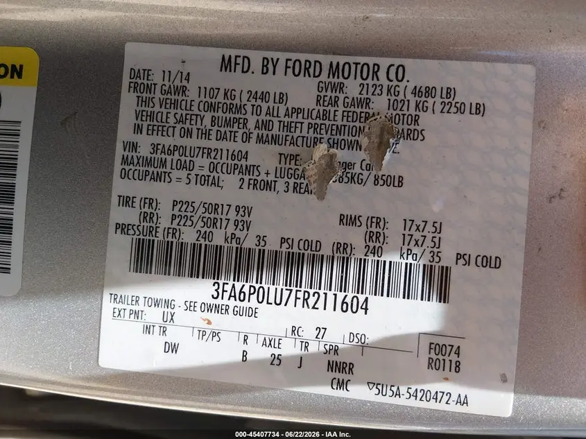 2015 FORD FUSION HYBRID SE