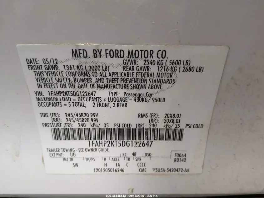 2013 FORD TAURUS SHO