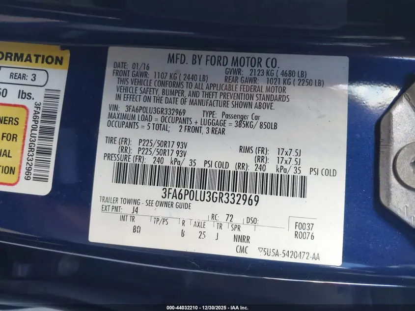 2016 FORD FUSION HYBRID SE