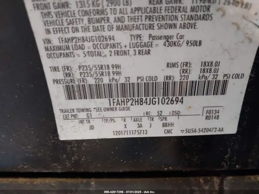 2018 FORD TAURUS SEL