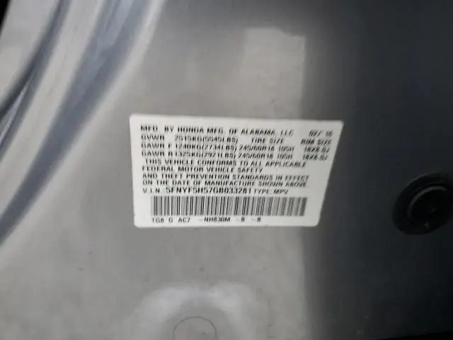 2016 HONDA PILOT EXL  