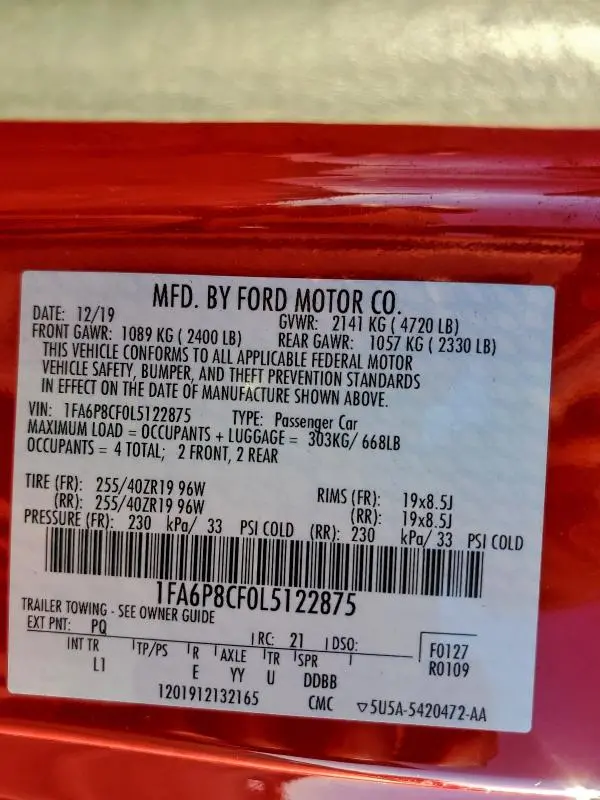 2020 FORD MUSTANG GT  