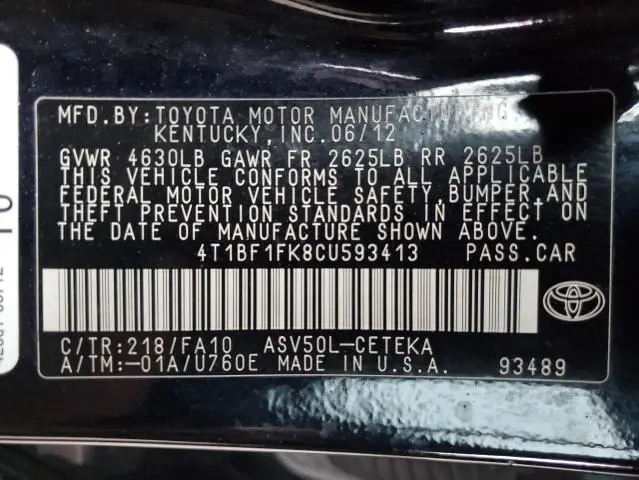 2012 TOYOTA CAMRY BASE  