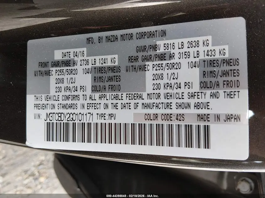 2016 MAZDA CX-9 GRAND TOURING