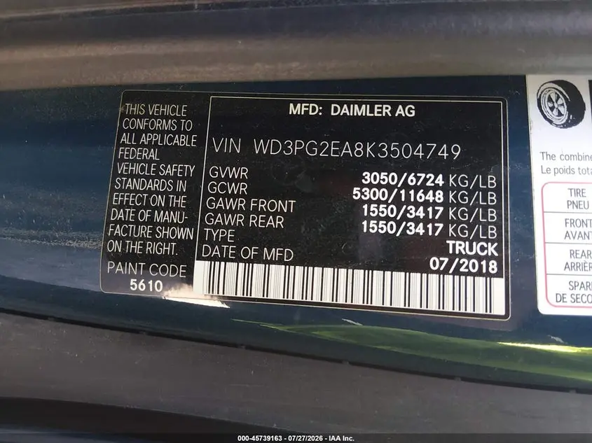 2019 MERCEDES-BENZ METRIS  
