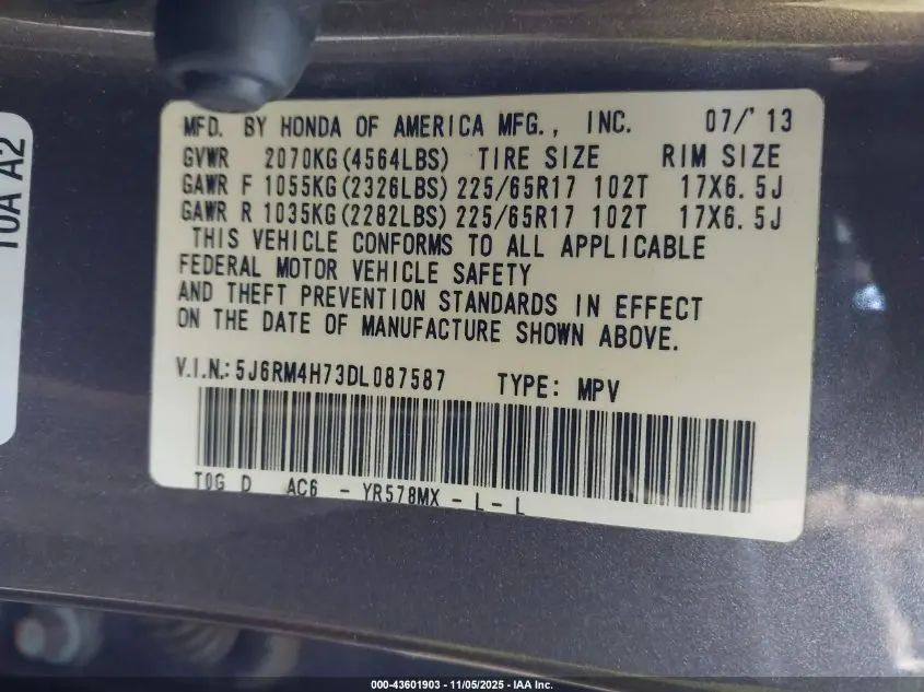 2013 HONDA CR-V EX-L